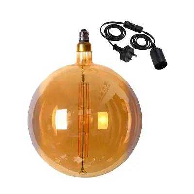 Round Edison LED Light Globe & Power Cord Plug In 1.8m E27 12 Watt Bulb 34cm • $136.50