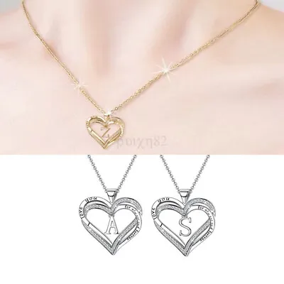 NEW AU Crystal Heart  Alphabet Letter Necklace Initial Name Pendant Chain A-Z • $15.68