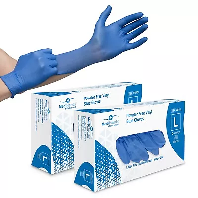 MediHands Gloves **TWIN PACK** (2 X 100 Pack) Blue Vinyl Medical Disposable Glov • £8