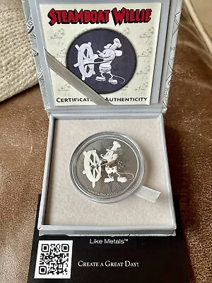 Ruthenium Gilt DISNEY 2017 NIUE MICKEY Mouse 🐭 Steamboat Willie 1 Oz SILVER • $78