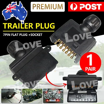 7 Pin Flat Trailer Plug Male & Female Socket Set Caravan Boat Adaptor Connector • $11.95