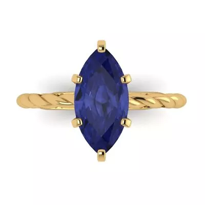 2 Marquise Rope Knot Tanzanite Gem Wedding Bridal Promise Ring 14k Yellow Gold • £293.76