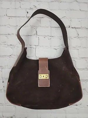 FRANCESCO BIASIA Brown Leather Suede Shoulder Flap Handbag • $24.95