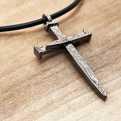 Nail Cross Necklace In Dark Metal Finish (Lgc10-gm) Black Cord NWT • $16.99