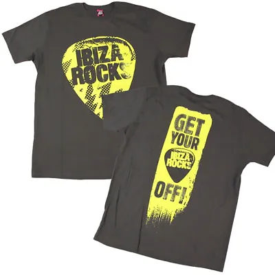 Ibiza Rocks Slogan Men's T-Shirt Neon Logo Tee Plec Off Charcoal Grey Festival • $27.77