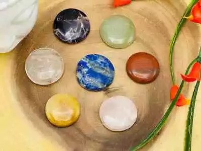 7 Chakra Round Palm Stone Set Polished Smooth Pocket Stones With Velvet Pouch • $11.50