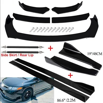 For Honda Civic Sedan Front Bumper Spoiler Body Kit+Side Skirt+Rear Lip Black • $79.99