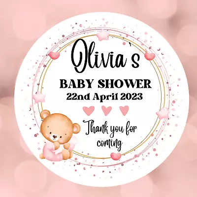 Teddy Baby Shower Stickers Personalised Baby Shower Favour Baby Name Thank You • £2.25