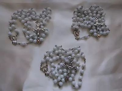 White Milk Glass Rosary Beads Lot 3 Pcs Mary Jesus Crucifix Vintage Style • $15