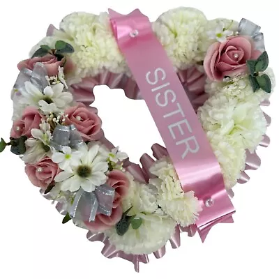 Funeral Flowers Wreath Open Heart Memorial Grave Tribute Pink Mum Artificial • £34.99