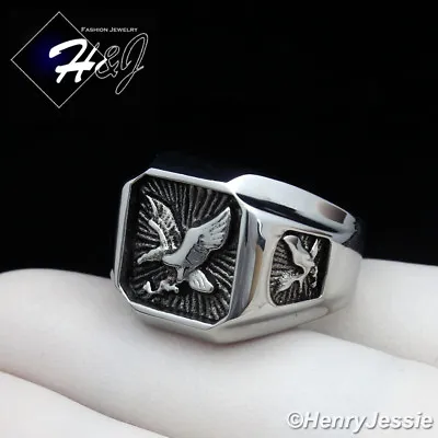 MEN Stainless Steel Silver/Black Plated EAGLE Square Ring Size 8-13*R122 • $15.99