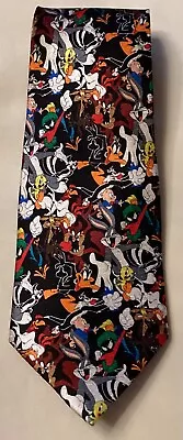 Vintage Warner Bros Looney Tunes Silk Tie  Black-Made In China #585 • $9.99