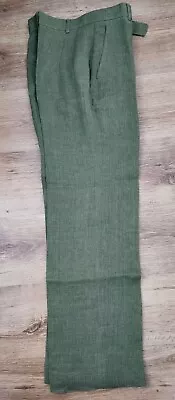 Max Mara Khaki Green 100% Linen Straight Trousers Size 10 • $155.41