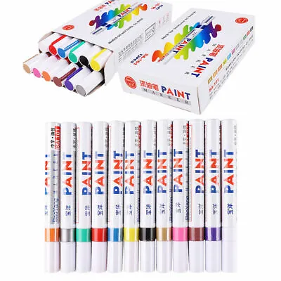 12 Colours Oil Paint Marker Pen Metal Glass Wood Plastic Stone Outdoor Nib Tip • £7.18