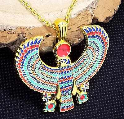 Tutankhamun Large Winged Horus Egyptian Bird Pendant Necklace On Chain • £7.90