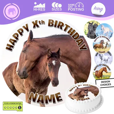 Horse Pony  Personalised Circle Round Cake Topper Decoration Edible Icing • £2.99