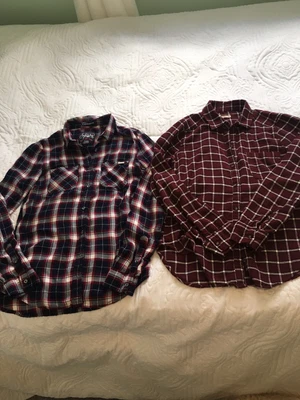 £2 • Buy Superdry & Hollister Check Shirts Xs Burgundy Excellent Condition 