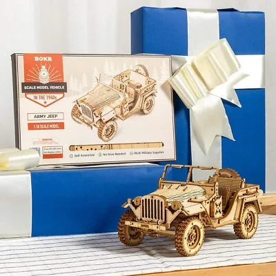 ROKR 3D Wooden Puzzle Mechanical Model Kits Xmas Gift Army Jeep Building Toys • £13.42