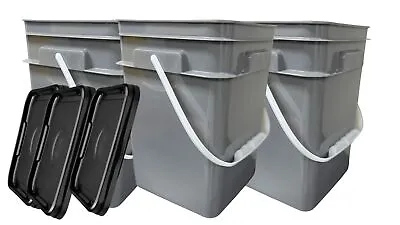4 Gallon Square Food Grade Bucket Pail With Plastic Handles And Lids - 3 Pack • $39.77