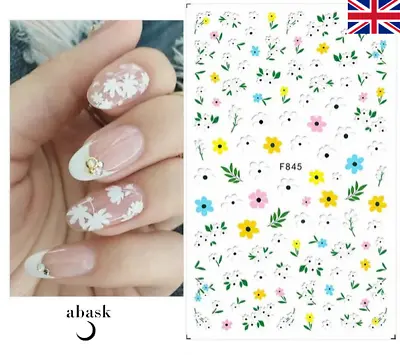 Daisy Nail Art Stickers Transfers Spring Flowers Daisies Yellow Pink Floral Fern • £2.89