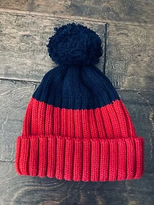 BabyGap Infant 0-6m Red & Navy Color-block Cable-knit Winter Hat With Pom • $2.50