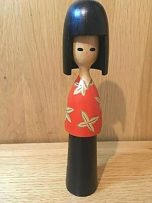 £23.75 • Buy Japanese Kokeshi Doll, Red Top With Painted Flowers, Wooden, Vintage, Rare, 24cm