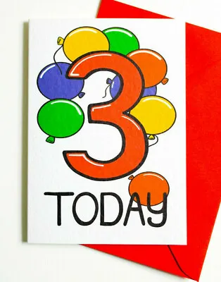 Birthday Card For 3 Year Olds 3rd Birthday Celebration Balloons Three Today Card • £3.50