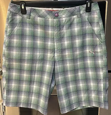 Mens Puma Cell Size 36 Flat Front Plaid  Golf Shorts  10” Inseam EUC! • $9.99