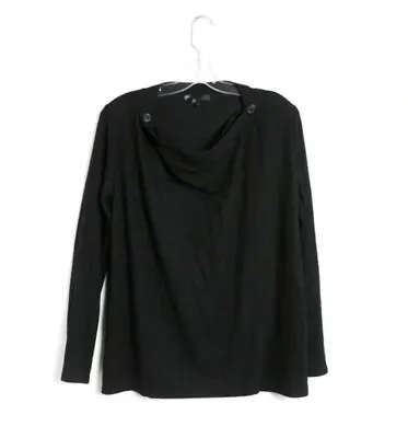£43.55 • Buy Gibson Black Knit Wrap Top Flap Over Cozy Loose Soft Stretch Cardigan 2 Buttons