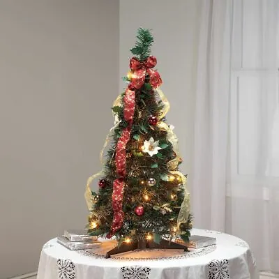 3-Ft Pre-Lit Decorated Burgundy & Gold Victorian Pull-Up Christmas Tree • $74.99