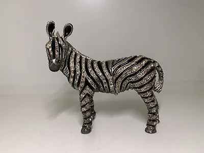 Bejeweled Crystal ZEBRA Pill Trinket Box With Green Eyes. 3.5” Tall. • $15