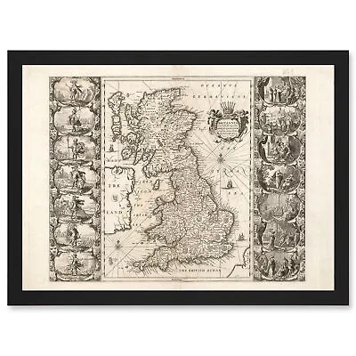 Jansson 17th Century Anglo Saxon Map Britain Brittania Framed A3 Wall Art Print • £26.99