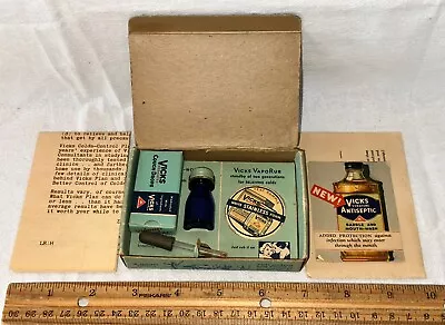 Antique Vicks Vapo Rub Sample Tin Litho Can Cobalt Bottle Cough Drops Medicine • $20.51