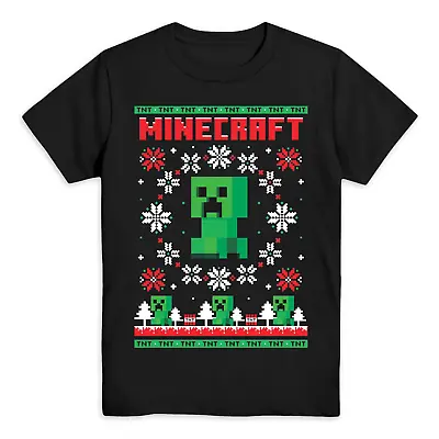 Minecraft ☆ Boys'  Holiday Creeper Graphic T-Shirt ☆ Sizes XS-L • $14.95