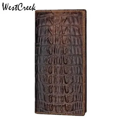 100% Genuine Leather Tail Skin Crocodile Alligator Brown Bifold Long Wallet Mens • $20.99