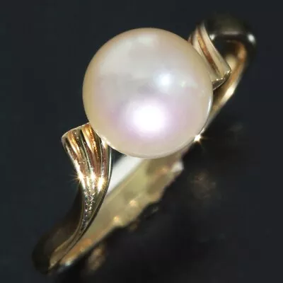 MIKIMOTO Akoya Pearl 7.5mm Ring US6.5 Yellow Gold 14k 2.2g Authentic 4597A • $359
