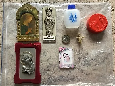 Special Vintage Catholic Lot Of Pictures Madonna With Child Bottle Of Lourdes • $45.99