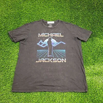 Michael Jackson Shirt 2XL 25.5x28.5 Billie-Jean Moonwalk Faded Black Neon Blue • $10.18