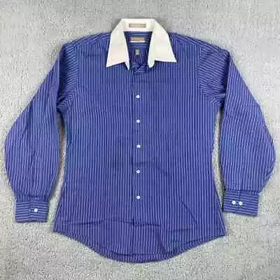 Van Heusen Fitted Men's Med 15.5 34/35 Blue Striped Long Sleeve Button Up Shirt • $14.99