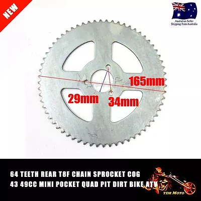 T8F Chain 64T Rear Sprocket Cog 49cc Mini PIT Pocket Rocket Quad Drit Bike ATV • $12.95