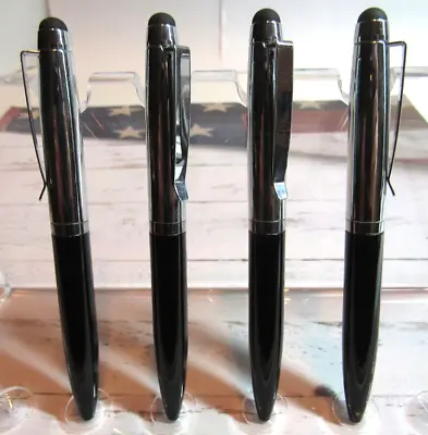 Set Of 4 Black  Terzetti Mini Metal Pocket Ballpoint Pens+ Conductive Tips • $3.99