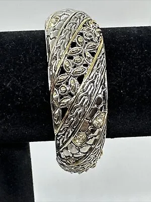 Vintage Crystal Silver Gold Tone Wide Cuff Bracelet • $4.99