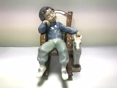 Lladro Porcelain Figurine 5846 All Tuckered Out Boy Sleeping Rocking Horse 1991 • $79.99