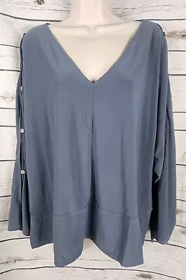 MarlaWynne Teal Boxy Tunic Top XL NEW Button Sleeve Jersey Knit V-Neck • $30.99