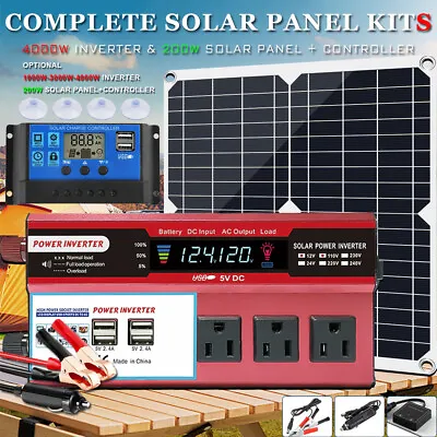 $99.99 • Buy Complete Solar Panel Inverter Kit Solar Power Generator Home 110V Grid System US