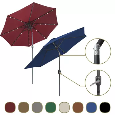 2.5/2.7/3M Round Garden Parasol LED Umbrella Tilt Crank Sun Shade Patio Fabric • £75.95