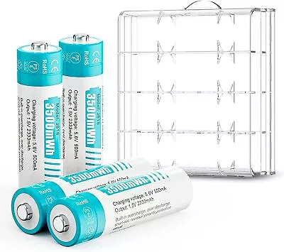 Rechargeable AA Lithium 1.5V Batteries - 3500mWh 4 Pack For Household & Office • $21.84