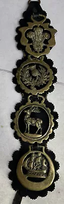 Vintage Equestrian Brass Tack 3 Plume Crown Pineapple Stag & Ship Martingales • $92.69