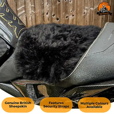Motorcycle Motorbike Sheepskin Pad Seat Cover With Straps 25cm Black MotoCoverz • $31.07