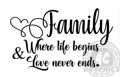 £15 • Buy Family Where Life Begins And Love Never Ends Vinyl Decal Sticker Home House Wall